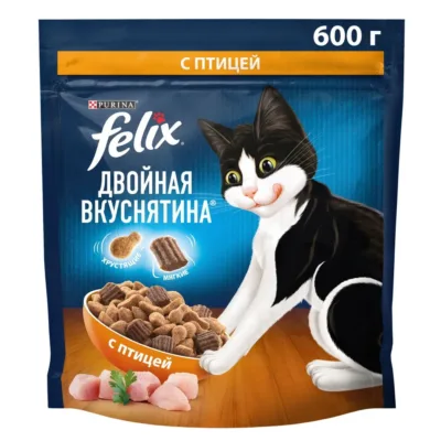 Purina Felix İkiqat ləzzət Yetkin pişik üçün quru yem, quş əti ilə, 600 q