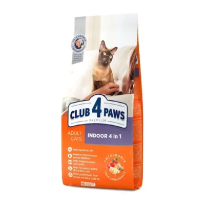Club 4 Paws 4-dü 1-də Quru yem, evdə yaşayan yetkin pişiklər üçün (14 kq)