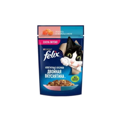 Purina Felix İkiqat ləzzət, Pişik üçün jeledə qızılbalıq və alabalıq ilə nəm yem, 75 qr