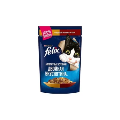 Purina Felix İkiqat ləzzət, Pişik üçün jeledə hinduşka və qaraciyər ilə nəm yem, 75 qr
