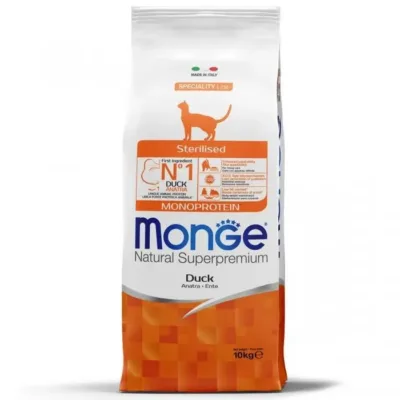 Monge Breeder Sterilised Qısırlaşdırılmış yetkin pişiklər üçün mono proteinli quru yem, ördək əti ilə, 10 kq