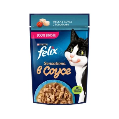 Purina Felix Sensations Pişik üçün nəm yem, sousda treska və tomat ilə, 75 q