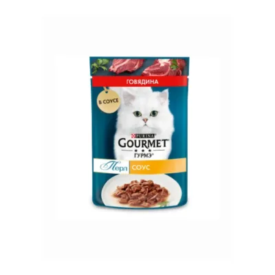Purina Gourmet Perle Pişik üçün nəm yem, sousda mal əti ilə, 75 q