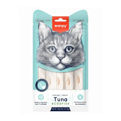 Wanpy Pişik üçün krem çərəz, tuna balığı və treska ilə, 14 q