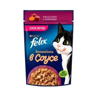 Purina Felix Sensations Yetkin pişik üçün nəm yem, köklü sousda ördək əti ilə, 75 q