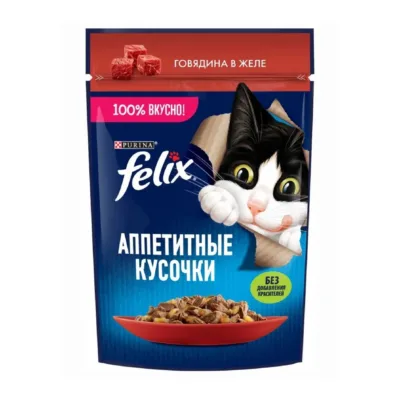 Purina Felix Nəm yem, pişiklər üçün, jeledə mal əti ilə, 75 q