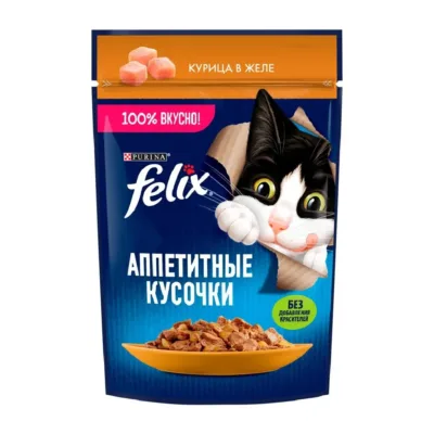 Purina Felix Yetkin pişik üçün nəm yem, jeledə toyuq əti ilə, 75 q