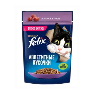 Purina Felix Yetkin pişik üçün nəm yem, jeledə quzu əti ilə, 75 q