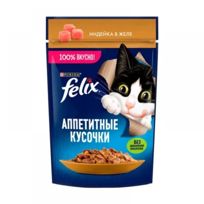Purina Felix Nəm yem, pişiklər üçün, jeledə hinduşka əti ilə, 75 q