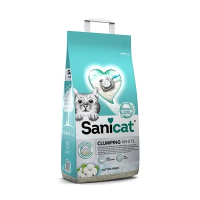 Sanicat Clumping White Topalanan pişik qumu, pambıq ətirli, 10 L