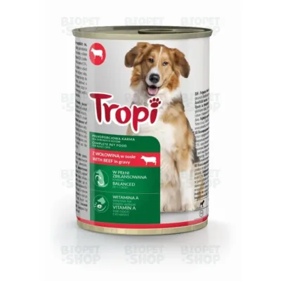 Tropi Yetkin it üçün konservləşdirilmiş yem, sousda mal əti ilə (415 g)