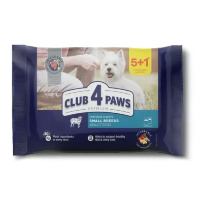 Club 4 Paws Kiçik cins yetkin it üçün nəm yem, sousda quzu əti ilə, (5+1)x80 q