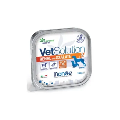 Monge Vet Solution Renal&Oxalate xroniki böyrək çatışmazlığı və oksalat əmələ gəlməsinin qarşısının alınması üçün, itlər üçün nəm yem, 150 q