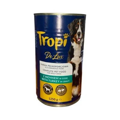 Tropi De Lux Yetkin it üçün konservləşdirilmiş yem, sousda hinduşka əti ilə, 1250 q