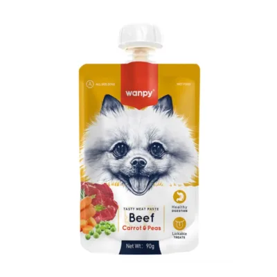 Wanpy it üçün krem çərəz, mal əti, yerkökü və yaşıl noxud, 90 q