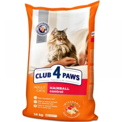 Club 4 Paws Hairball pişik üçün quru yem, dana əti ilə, tük topalarının çıxarılması